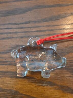 Clear Glass Pig Ornament with Red Cord - Home Accents